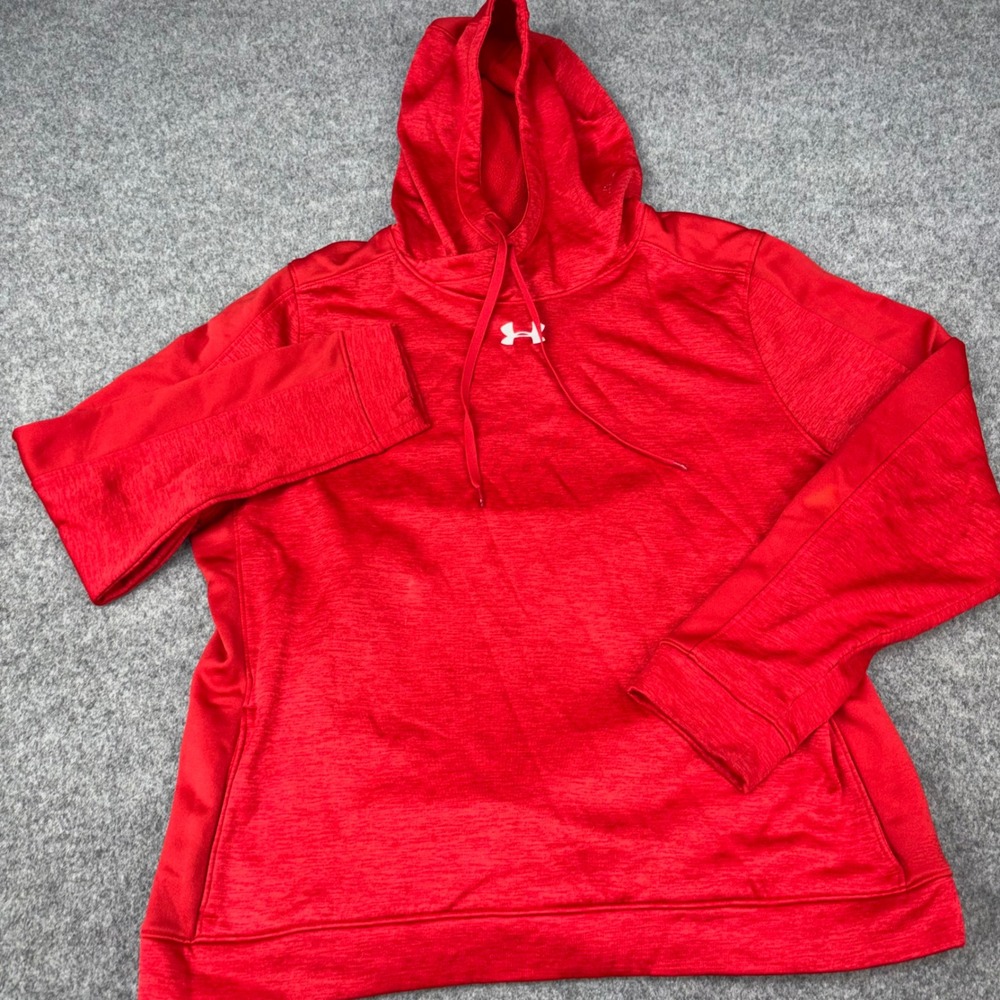 Under Armour ColdGear Hoodie Mens XL Red Pullover Athletic Sweatshirt Logo Gym